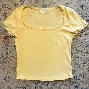 WILD SKYE Yellow Pointelle Fitted Baby Tee
